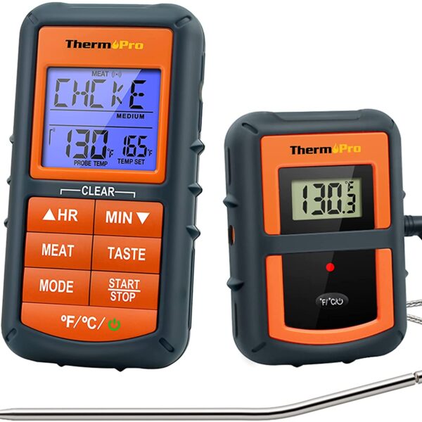 ThermoPro TP07C digitales Grillthermometer Küchenthermometer Eieruhr Funk Ofenthermometer 3 Leuchtungfarben Zuckerthermometer Küchenuhr für BBQ Grill Backen Wein