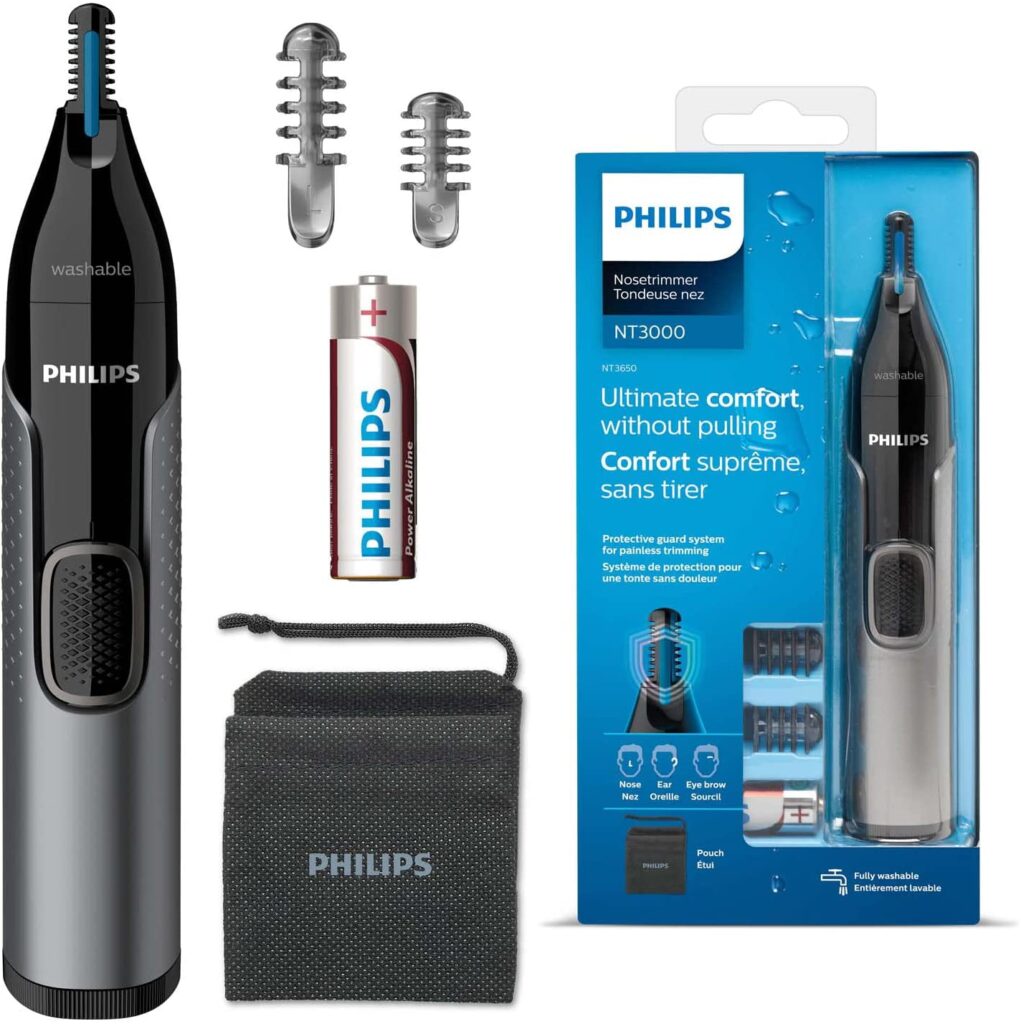Philips Nasen und Ohrenhaartrimmer Series 3000 zum sicheren Trimmen von Nasen und Ohrenhaaren und Augenbrauen ohne Zupfen NT3650/16