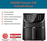 COSORI Heissluftfritteuse 5,5L XXL Friteuse Heissluft Fritteusen Air Fryer mit Digitalem LED-Touchscreen, 11 Programmen, Vorheizen&Warmhalten, Shake-Modus, 100 Rezepte auf Deutsch, ohne Öl, 1700W – Bild 2