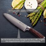 Wakoli EDIB Damastmesser Santoku Messer 17cm Klinge extrem scharf aus 67 Lagen I Damast Küchenmesser und Profi Kochmesser aus echtem japanischen Damaststahl mit Pakkaholz Griff – Bild 2