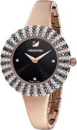 Swarovski Crystal Rose Uhr, Damenuhr mit Rosé Vergoldetem Gehäuse und Metallarmband, Schwarzem Zifferblatt und Schwarzem und Weissem Kristallpavé – Bild 3