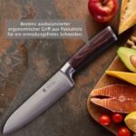 Wakoli EDIB Damastmesser Santoku Messer 17cm Klinge extrem scharf aus 67 Lagen I Damast Küchenmesser und Profi Kochmesser aus echtem japanischen Damaststahl mit Pakkaholz Griff – Bild 3