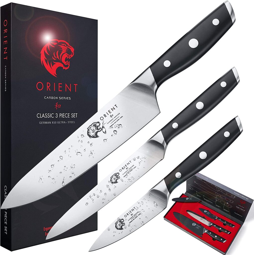 ORIENT Messer Set - Kochmesser Allzweckmesser Sagemesser - Deutsch Thyssenkrupp Edelstahl Carbon Series