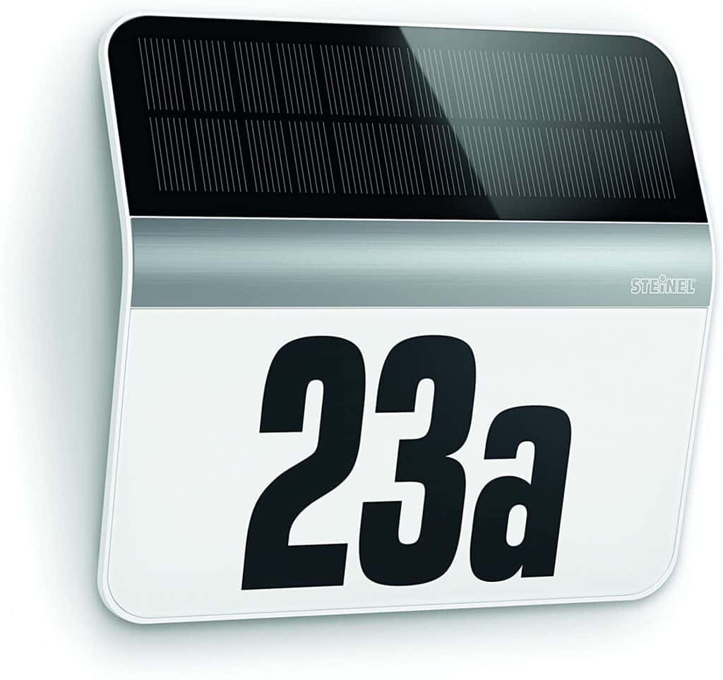 Steinel LED Solar Leuchte XSolar LH-N edelstahl, Dämmerungsschalter, 1100 mAh LiFe-Akku, inkl. beleuchtete Hausnummer, 22,7 x 24,2 x 5,1 cm [Energieklasse A+]