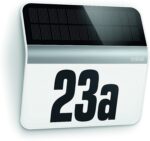Steinel LED Solar Leuchte XSolar LH-N edelstahl, Dämmerungsschalter, 1100 mAh LiFe-Akku, inkl. beleuchtete Hausnummer, 22,7 x 24,2 x 5,1 cm [Energieklasse A+]