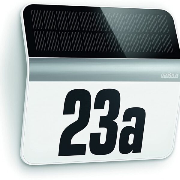 Steinel LED Solar Leuchte XSolar LH-N edelstahl, Dämmerungsschalter, 1100 mAh LiFe-Akku, inkl. beleuchtete Hausnummer, 22,7 x 24,2 x 5,1 cm [Energieklasse A+]