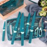 HL zhujiabao Küchenmesser-Sets mit Schneidebrett und Holzblock 8-teiliges Malachitblaues Messerset Professionelles scharfes Kochmesser-Set zum Silieren und Kochen ein Geschenk für Frau und Mann – Bild 2