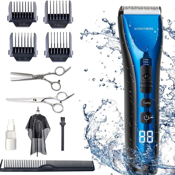 BarberBoss Haarschneidemaschine Profi Wasserdicht Haarschneider Herren Wiederaufladbar Haartrimmer Drei Geschwindigkeitseinstellungen Langhaarschneider Elektrisch Bartschneider Schnurlos Barttrimmer