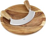 Jamie Oliver JB1800 Wiegemesser und Schneidebrett aus Hochwertigem Akazienholz, Holz / Edelstahl, 24 x 24 x 3 cm – Bild 4