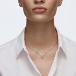 Swarovski Attract Round Halskette, Rhodinierte Damenhalskette mit Weissem, Funkelndem Swarovski Kristall – Bild 4
