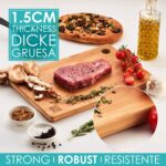LARHN Hochwertige Schneidebretter Holz - 3 Extra Dickes Bambus Schneidebrett Set - 33x22cm / 28x22cm / 22x15cm - Verwenden Sie als Küchen-bretter, Frühstücksbrettchen, Brotbretter und Servierbretter – Bild 4