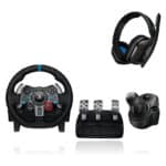 Logitech G29 Driving Force Gaming Rennlenkrad, Zweimotoriges Force Feedback - Schwarz + Logitech G Driving Force Schalthebel - Schwarz + ASTRO Gaming A10 Gaming-Headset mit Kabel