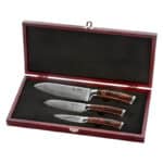 Wakoli Edib 3er Damastmesser-Set mit Klingenlängen von 8,50cm bis 17,00cm extrem scharf aus 67 Lagen I Profi Küchenmesser Set aus echtem japanischen Damaststahl mit Griffen aus Pakkaholz und Holzbox