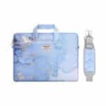 MOSISO Laptop Hülle Schultertasche Kompatibel mit MacBook Air/Pro 13,Pro 14 M1 2021 A2442,13-13,3 Zoll Notebook, Aquarell Marmor Aktentasche mit Trolley Gürtel