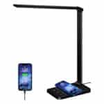 Schreibtischlampe LED Dimmable Desk Lamp 5 Colours and 6 Brightness Levels Eye-Friendly Bedside Lamp 10W QI Kabellosem Laden und USB-Anschluss Smartphones Nachttischlampe Wireless Charger Tischleuchte