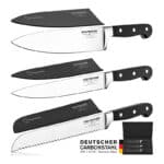 WOLFGANGS Kochmesser Set 3tlg. – Chefmesser, Schneidemesser & Brotmesser –scharfes Küchenmesser &-sets mit rostfreier Edelstahlklinge – Premium Küchenmesser scharf
