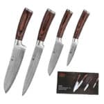 Wakoli Edib 4er Damastmesser-Set mit Klingenlängen von 8,50cm bis 18,00cm extrem scharf aus 67 Lagen I Profi Küchenmesser Set aus echtem japanischen Damaststahl mit Griffen aus Pakkaholz