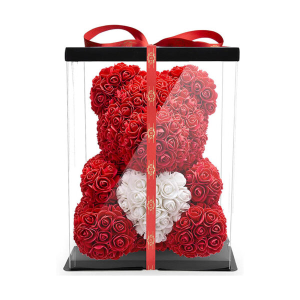 NADIR Rosen Bär Blumenbär mit Geschenkbox, Geburtstagsgeschenk für Frauen, Geschenk für Freundin zum Geburtstag Jahrestag, Rose Bear Teddybär, Geschenk Hochzeitstag