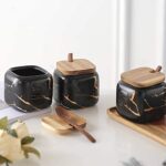 Gewürzgläser Set, 3 Stk Keramik Zuckerdose mit Deckel und Löffel für Haus und Küche, Alternative zu Gewürzständer und Gewürzregal für Küche und Esstisch – Bild 5