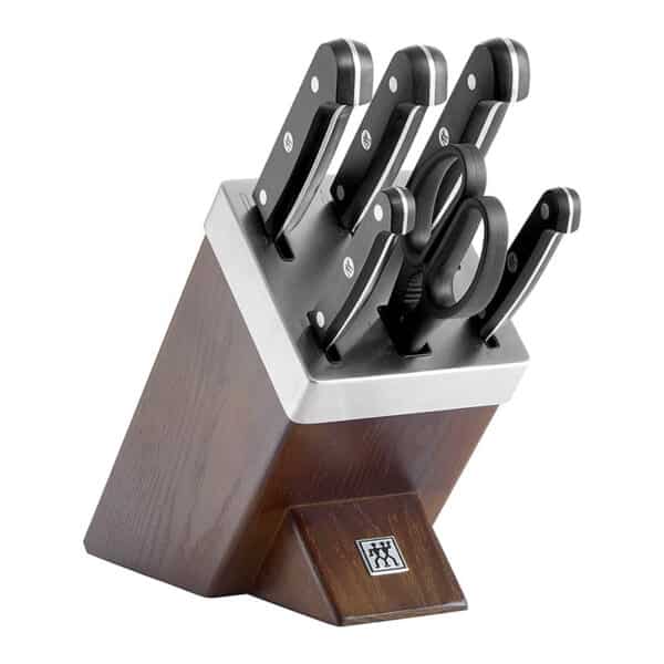 ZWILLING Selbstschärfender Messerblock, 7-tlg., Holzblock, Messer und Schere aus rostfreiem Spezialstahl/Kunststoff-Griff, Gourmet