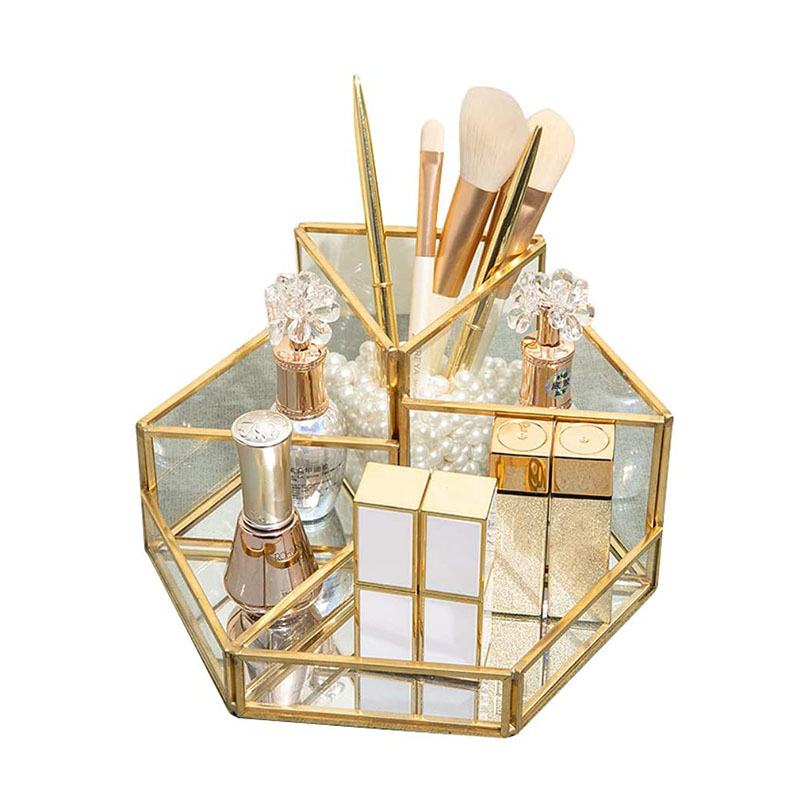 SLHEQING Makeup Organizer Black Glas Pinselhalter Retro Kosmetikbox, Dekoratives Tablett