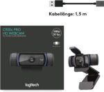 Logitech C920s HD PRO Webcam, Full-HD 1080p, 78° Blickfeld, Autofokus, Belichtungskorrektur, USB-Anschluss, Abdeckblende, Für Skype, FaceTime, Hangouts,etc.,PC/Mac/ChromeOS/Android/Xbox One - – Bild 9