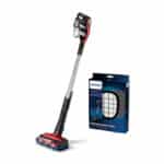 Philips XC7042/01 SpeedPro Max kabelloser Staubsauger 7000 Series (Akkusauger, 360°-Saugdüse, 65 Min. Akkulaufzeit) rot mit Ersatzfilter FC5005/01