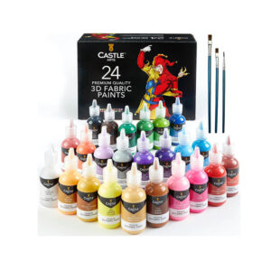 Castle Art Supplies 3D Stofffarben Set 24 leuchtende Qualitätsfarben in 29 ml Flaschen Für Künstler, für Bastler. Zum Spass Kleidung, Textil, Leinwand, Glas, Holz, Schuhe Stabile Auswahlbox