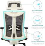Umi Ergonomischer Bürostuhl Atmungsaktiver Schwenkbarer Computerstuhl aus Netzgewebe mit Verstellbarer Lendenwirbelstütze und PU-Armlehnen–150 kg Tragfähigkeit – Bild 4