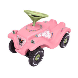 BIG Bobby Car Classic Flower Kinderfahrzeug mit Blumenaufklebern für Jungen und Mädchen, belastbar bis zu 50 kg, Rutschfahrzeug für Kinder ab 1 Jahr, pastell rosa, grün