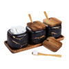 Gewürzgläser Set, 3 Stk Keramik Zuckerdose mit Deckel und Löffel für Haus und Küche, Alternative zu Gewürzständer und Gewürzregal für Küche und Esstisch