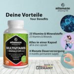Multivitamin Kapseln hochdosiert, 23 wertvolle Vitamine A-Z &Mineralien, 120 vegetarische Kapseln für 4 Monate, Vitamine, Mineralstoffe & Spurenelemente optimal kombiniert – Bild 5