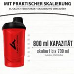 Protein Shaker Proteinshake Deluxe 800 ml - Eiweiss Shaker auslaufsicher, BPA frei mit Sieb &Skala für Cremige Whey Proteinpulver Shakes - Fitness Becher für Isolate – Bild 4