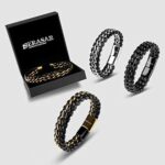 SERASAR Premium Echtlederarmband für Männer [Steel] in Schwarz, Magnetverschluss aus Edelstahl in Schwarz, Silber & Gold, Inklusive Schmuckschachtel, Tolle Geschenkidee – Bild 7