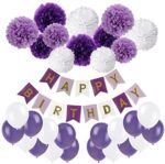 Recosis Geburtstag Party Dekoration, Happy Birthday Wimpelkette Banner Girlande mit Seidenpapier Pompoms und Luftballons für Mädchen und Jungen Jeden Alters