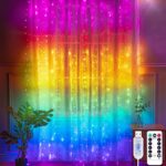 Yizhet Lichtervorhang 3x3m LED Lichterkettenvorhang Bunt 300LEDs, 8 Modi, IP65 Wasserdicht Lichterketten Vorhang mit Fernbedienung Deko für Innenbeleuchtung, Partydekoration, Valentinstag