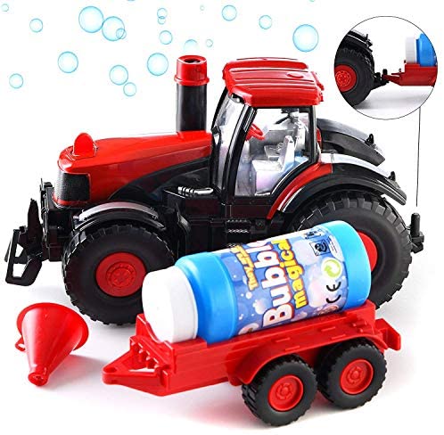 Bubble Blowing Traktor mit Licht und Ton | Haupttraktor- Trichter- und Blasenlösungsflasche enthalten | Batteriebetriebener Traktor | Am besten ab 3 Jahren (Batterien nicht im Lieferumfang enthalten)