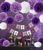 Recosis Geburtstag Party Dekoration, Happy Birthday Wimpelkette Banner Girlande mit Seidenpapier Pompoms und Luftballons für Mädchen und Jungen Jeden Alters – Bild 5