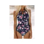 CUPSHE Damen Badeanzug High Neck Bauchweg Blumenmuster Cut Out Einteilige Bademode Swimsuit – Bild 3