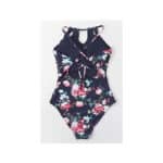 CUPSHE Damen Badeanzug High Neck Bauchweg Blumenmuster Cut Out Einteilige Bademode Swimsuit – Bild 4
