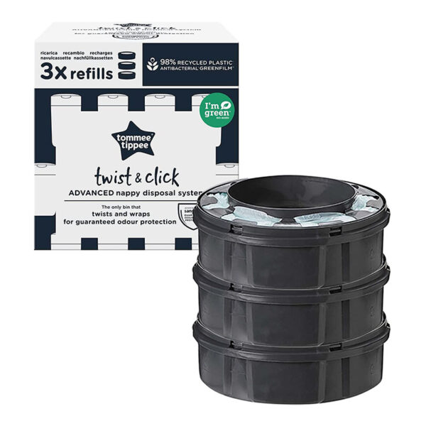 Tommee Tippee Nachfüllkassetten für Twist & Click Advanced Windelentsorgungssystem mit nachhaltig gewonnener, antibakterieller GREENFILM-Folie