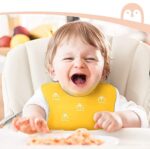 momcozy Lätzchen Baby, 31cm 24cm Silikon Lätzchen BPA&PVC frei, 4 Stufen Einstellbar Lätzchen mit Auffangschale Einfach zu Säubern, Wasserdicht Lätzchen für Jungen und Mädchen – Bild 2