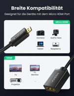 UGREEN Micro HDMI Adapter 4K 60Hz Micro HDMI auf HDMI Adapter 3D 1080P HDMI Typ D auf A Micro HDMI Adapterkabel kompatibel mit Raspberry Pi 4, Alpha 7R Kamera, Lenovo Yoga usw. Schwarz – Bild 3
