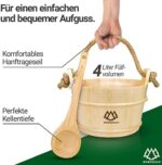 NORDHOLZ® Sauna Eimer mit Kelle aus 100% nordischer Fichte, Hochwertiges Sauna Zubehör, Einsatz, Hanftrageseil & Gratis E Book, Wellness Aufguss Komplett Paket, Saunaeimer Set – Bild 2