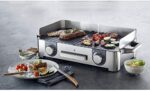 WMF Lono Master-Grill, Elektrogrill, 50 x 28 cm, Tischgrill elektro mit Windschutz und Auffangschale, Outdoorzertifiziert für Barbecue, 2 getrennt regulierbare Grillflächen, 2400 W, edelstahl matt – Bild 2
