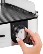 WMF Lono Master-Grill, Elektrogrill, 50 x 28 cm, Tischgrill elektro mit Windschutz und Auffangschale, Outdoorzertifiziert für Barbecue, 2 getrennt regulierbare Grillflächen, 2400 W, edelstahl matt – Bild 3