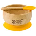 Bambus-Babyschale und Löffel-Set mit abnehmbarem, lebensmittelechtem Silikon-Saugnapf für Kinder - sicherer, stabiler, ungiftiger Saugnapf zum Selbstessen für Kleinkinder