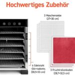 COSORI Dörrautomat edelstahl, Food Dehydrator mit 50 Rezepte, inkl. 6 Edelstahl-Dörrtabletts, 3 Dörrgitter, 3 Dörrmatte, grosse Fläche 0,6 m², 48 Std. Zeitschaltuhr, LED-Display (35°-75°C) und 650W – Bild 8