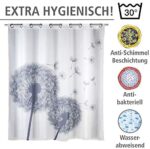 WENKO Anti Schimmel Duschvorhang Astera Flex, Textil Vorhang mit Antischimmel Effekt, grosse integrierte Ringe zur Befestigung an der Duschstange, waschbar, wasserabweisend, 180 x 200 cm – Bild 3