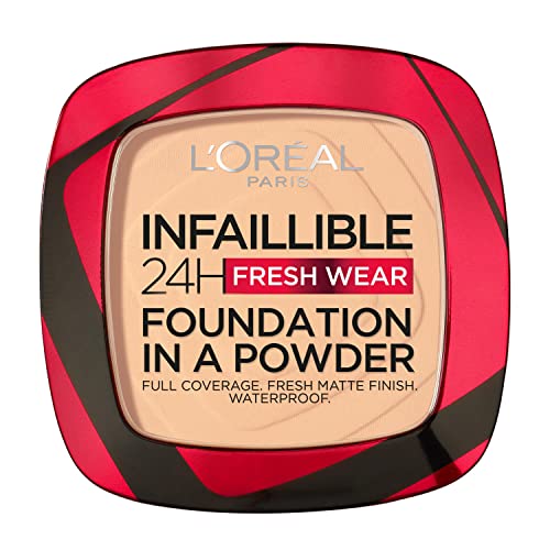 L'Oréal Paris Wasserfestes Puder Make-up mit hoher Deckkraft, Deckendes Kompaktpuder mit mattem Finish und 24h Halt, Infaillible 24H Fresh Wear Foundation Powder